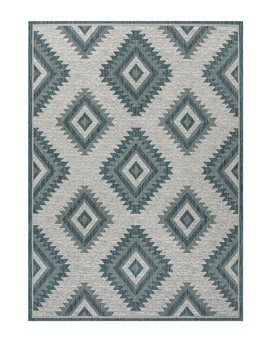 Lior Geometric Moroccan Diamond Indoor/Outdoor Area Rug - Turquoise