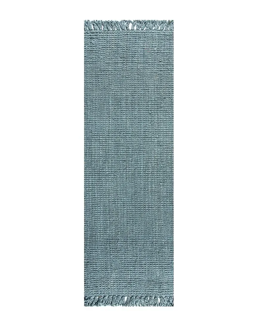 Pata Handwoven Chunky Jute Runner Rug with Fringe - Blue image