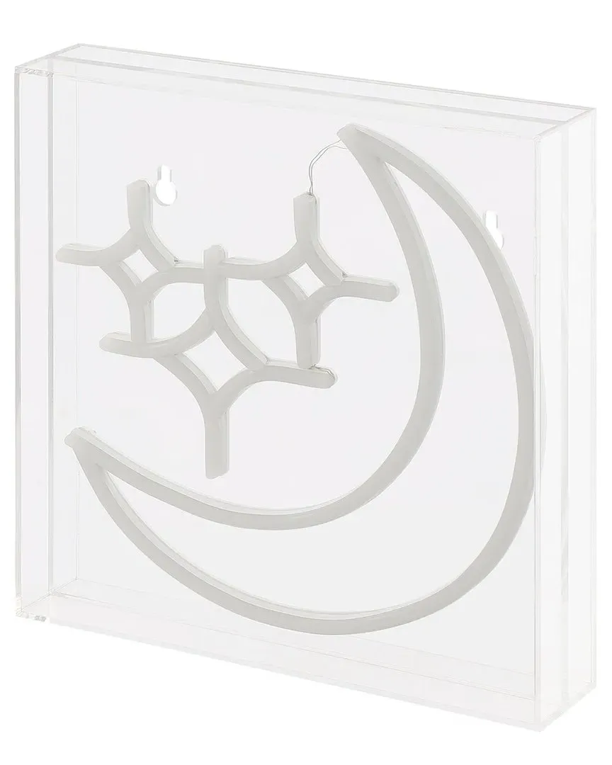 Starry Crescent Square LED Neon Light - White, Acrylic