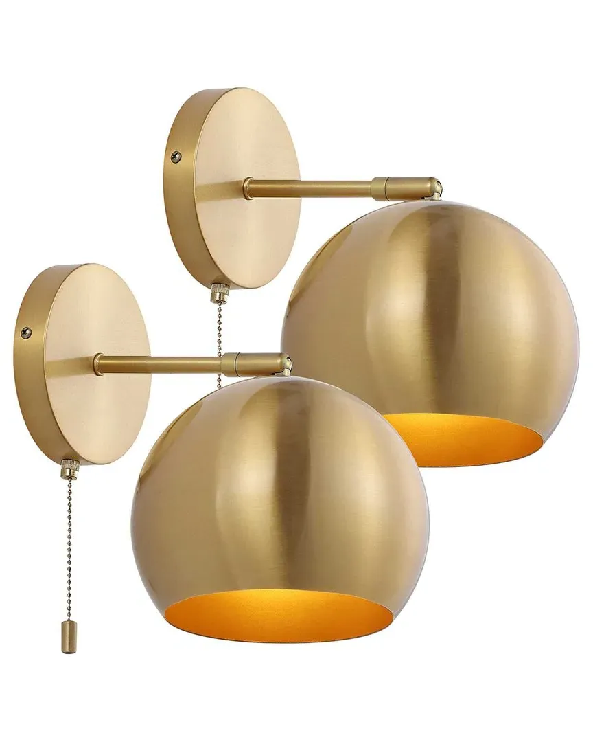 Tierra 7in Set of 2 Iron LED Sconce with Pull-Chain - Gold image