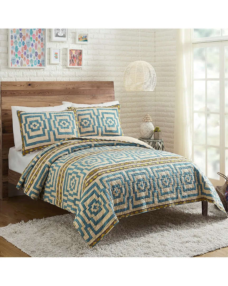 Hypnotic 3-Piece Quilt Set - Blue, Cotton