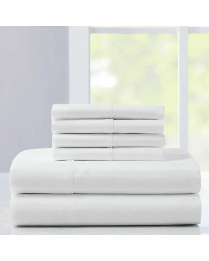 1200 Thread Count 6pc Damask Stripe Cotton Sheet Set - White image