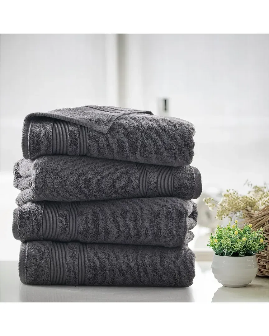 4-Piece Zero Twist Bath Towel Set - Pebble Grey, Cotton
