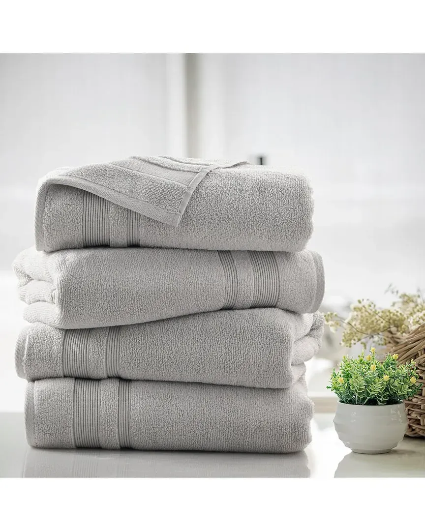 4-Piece Zero Twist Bath Towel Set - Silver, Cotton