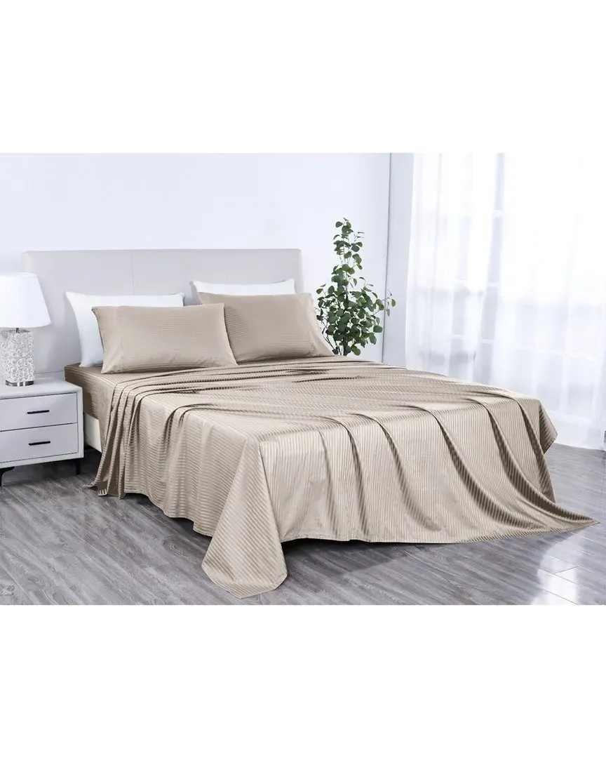 500 Thread Count Damask Stripe Sheet Set with OptiFit - Beige image