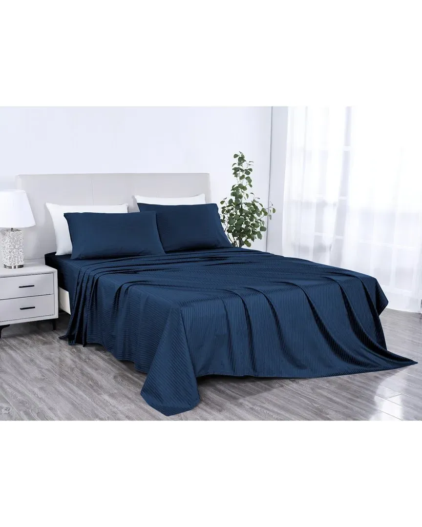 500 Thread Count Damask Stripe Sheet Set with OptiFit - Navy