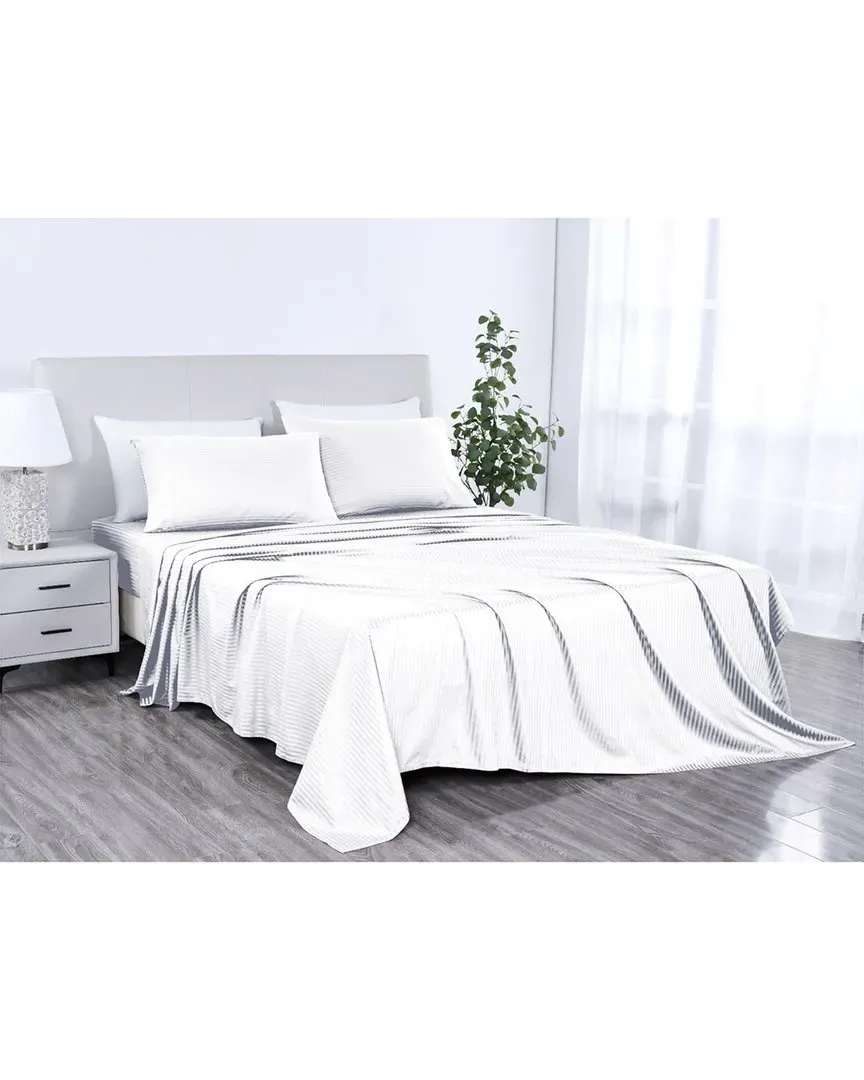 500 Thread Count Damask Stripe Sheet Set with OptiFit - White