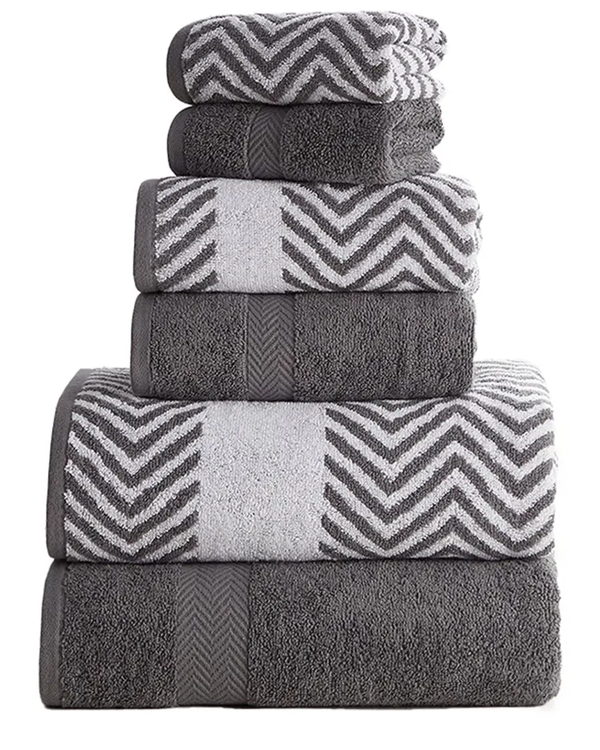 6pc Chevron Jacquard Towel Set with LetsDry - Charcoal image