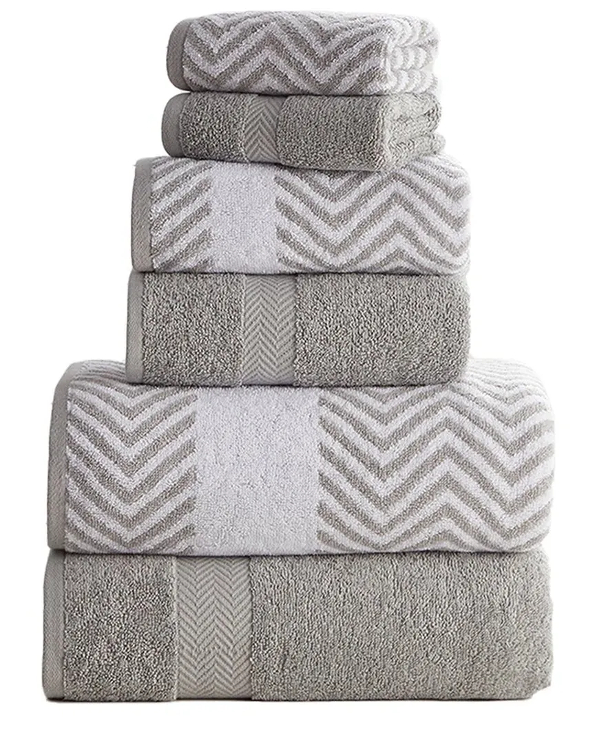 6pc Chevron Jacquard Towel Set with LetsDry - Silver