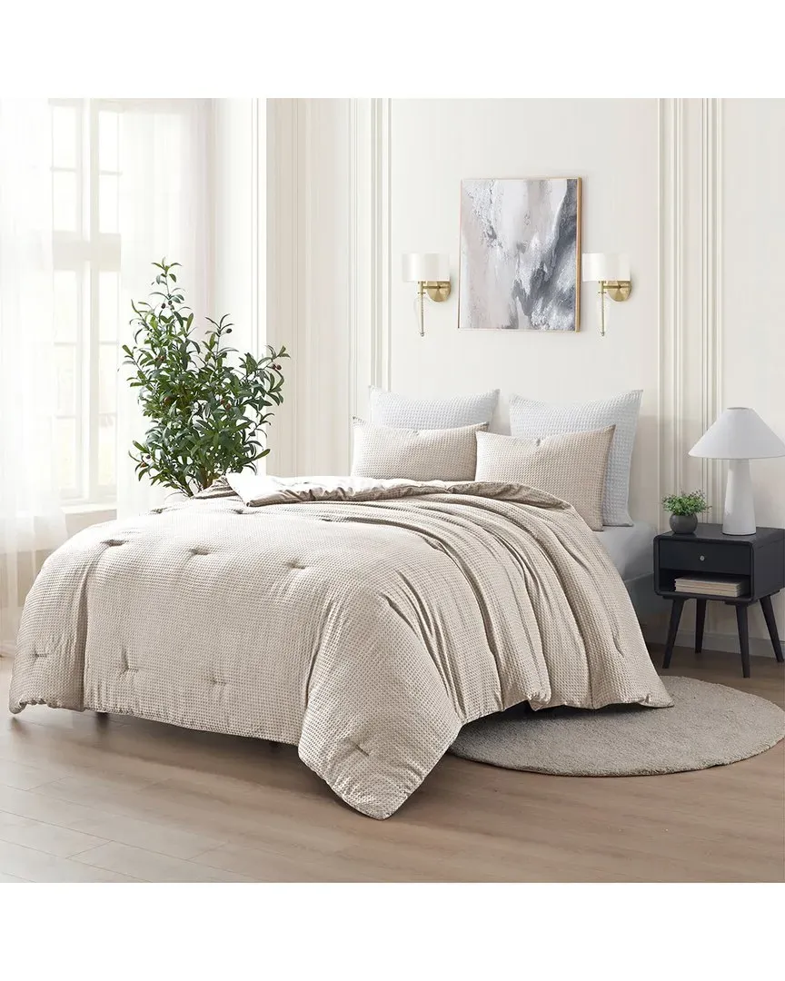 Waffle Down Alternative Comforter Set - Beige, Microfiber image