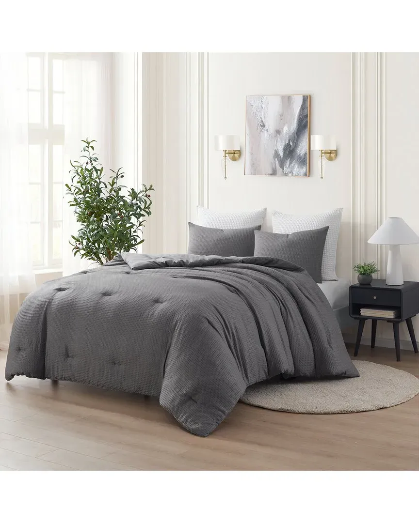 Waffle Down Alternative Comforter Set - Grey, Microfiber