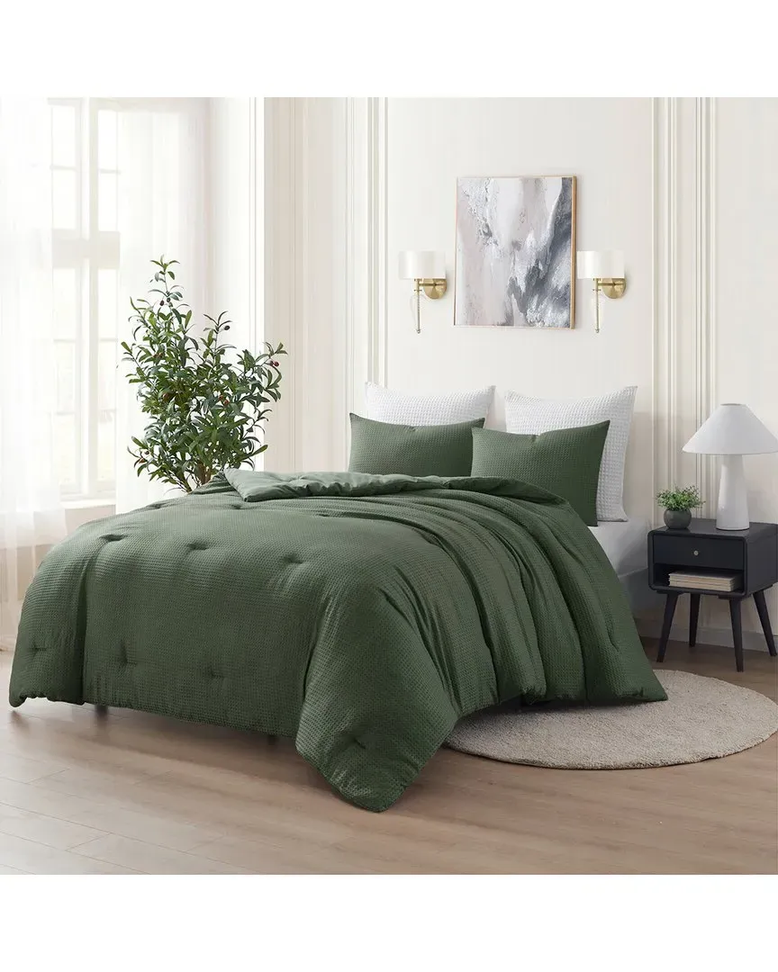 Waffle Down Alternative Comforter Set - Sage, Microfiber
