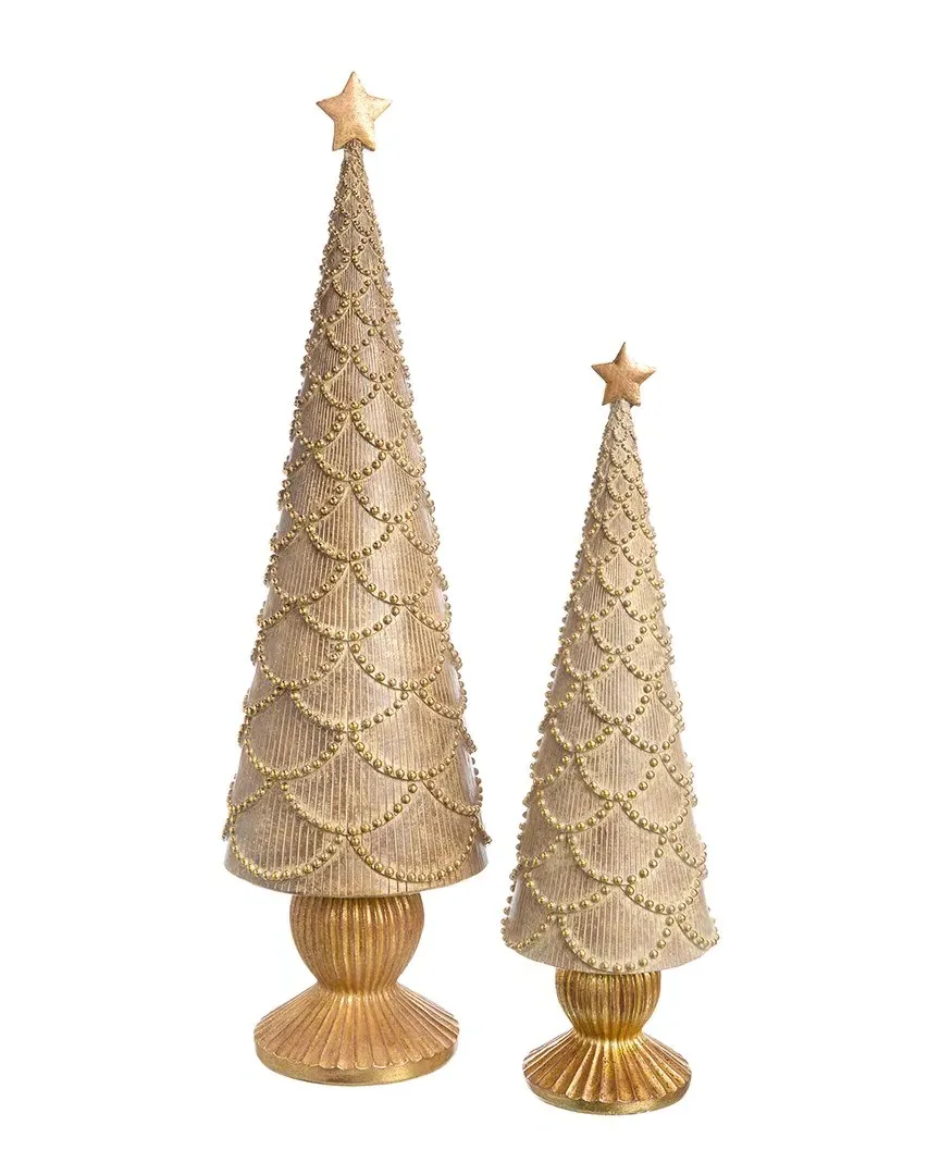 Set of 2 Resin Trees with Scallops - Tan image