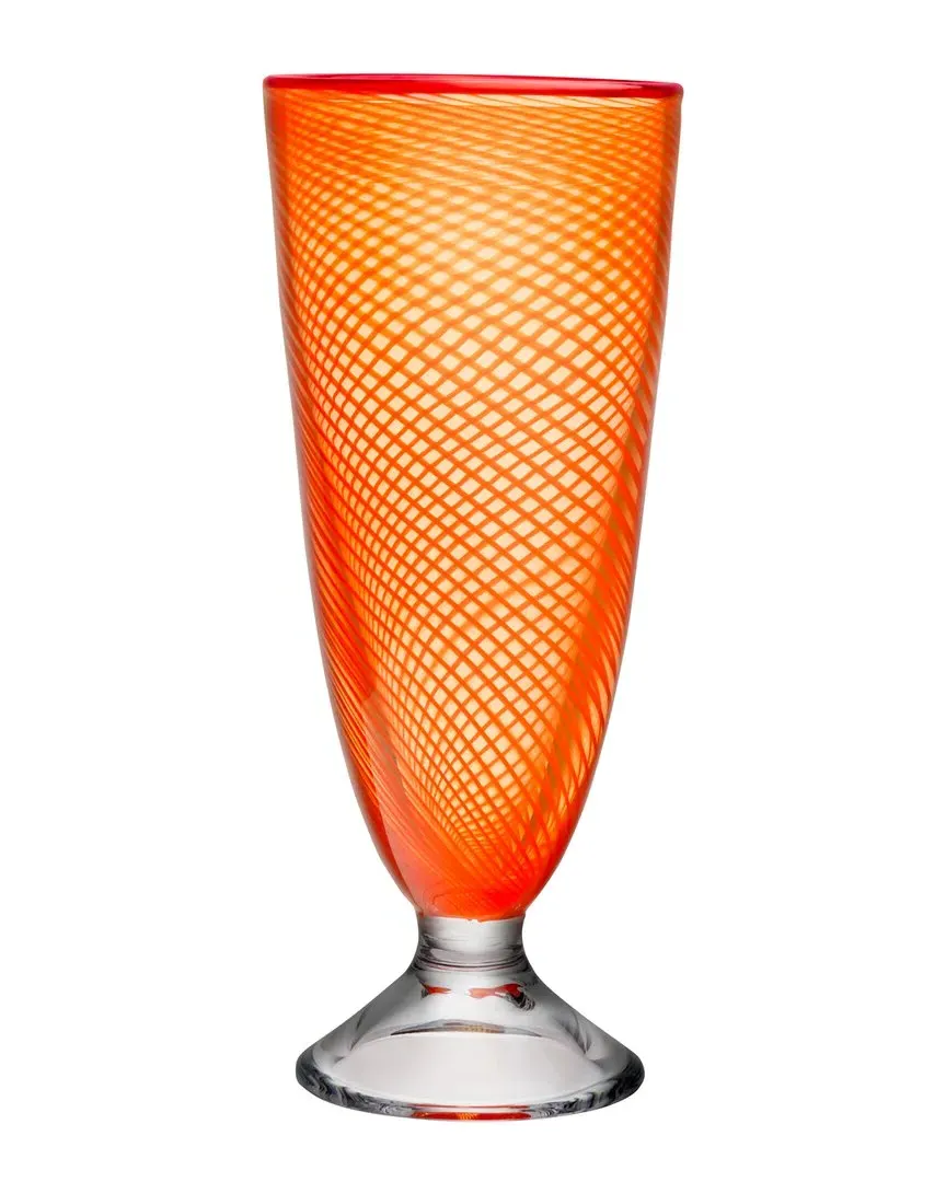 Red Rim Footed Vase - Orange, Glass image