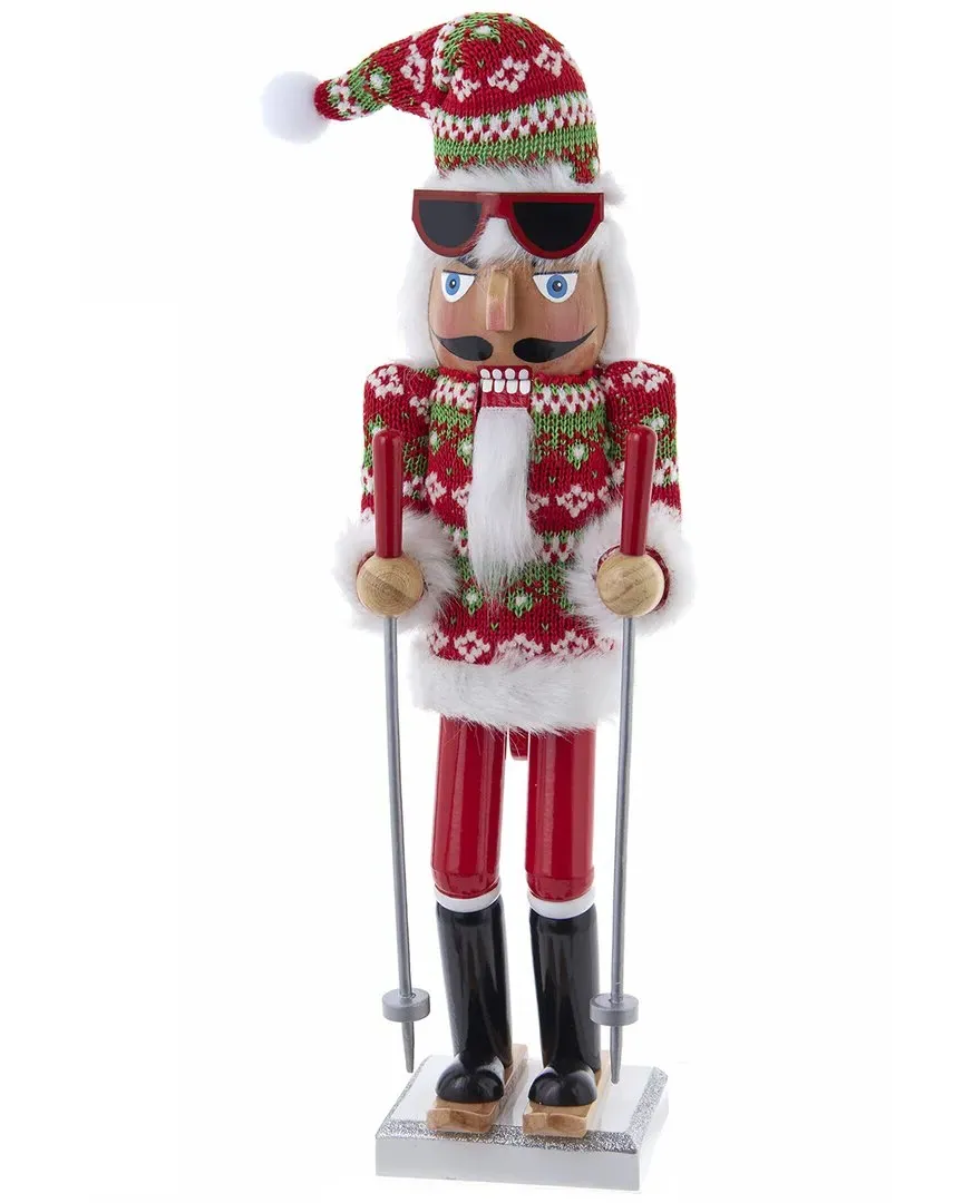 15-Inch Ski Santa Christmas Sweater Nutcracker - Red
