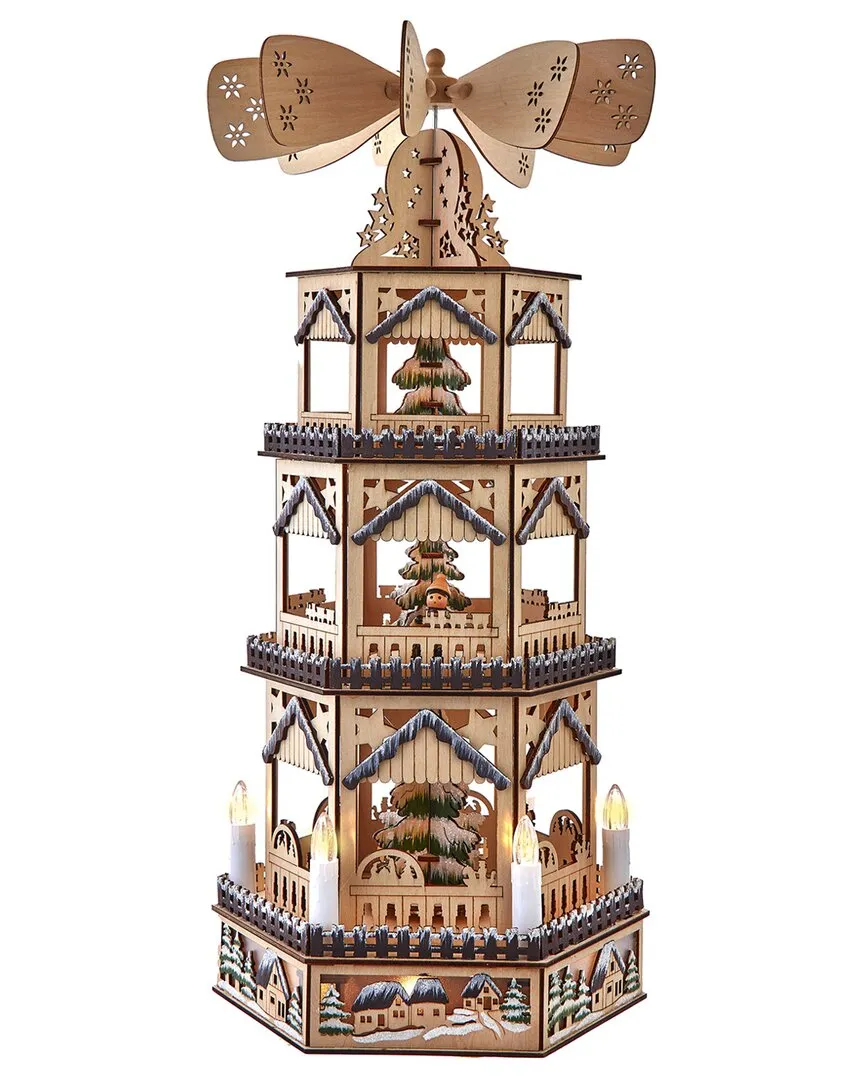 19-Inch Battery Operated LED Tower Windmill Tablepiece - Beige image