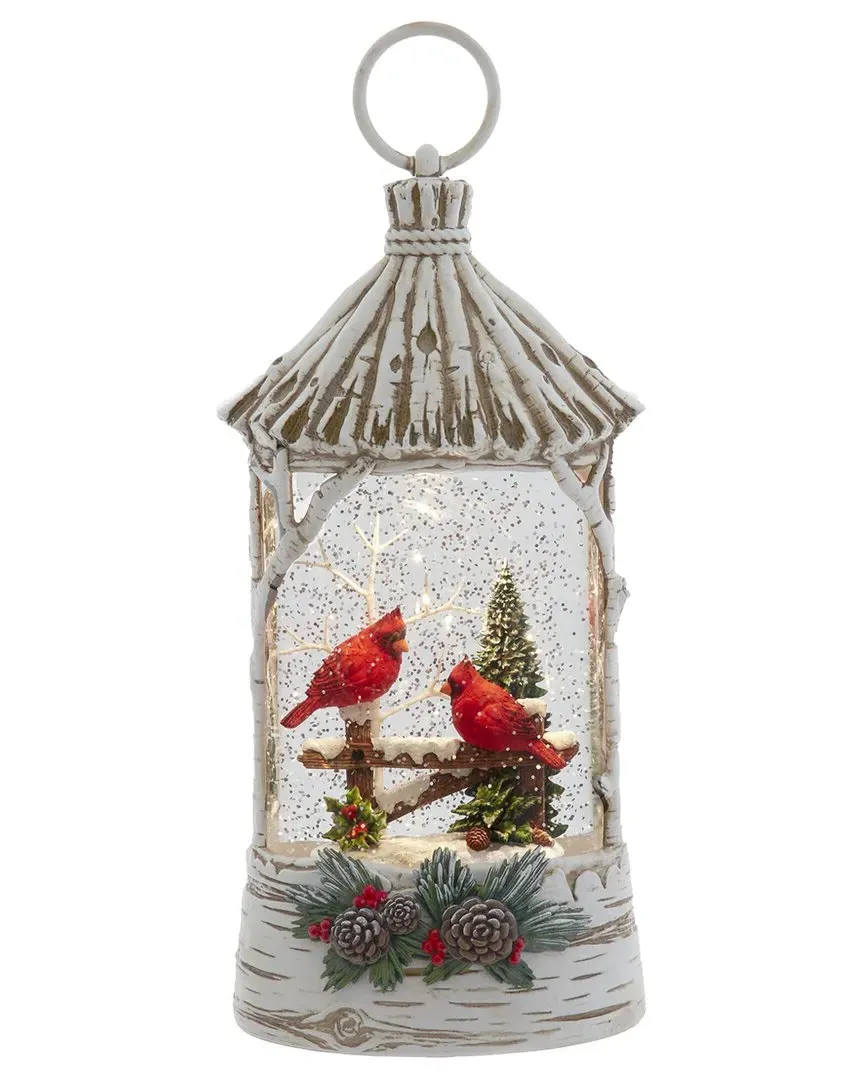 Battery Operated LED Cardinals Lantern with Spinning Glitter - White