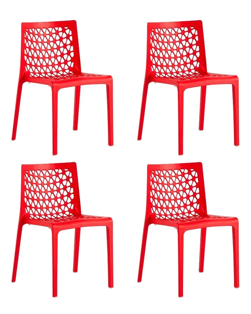 Milan Set of 4 Stackable Dining Chairs - Red, Polypropylene