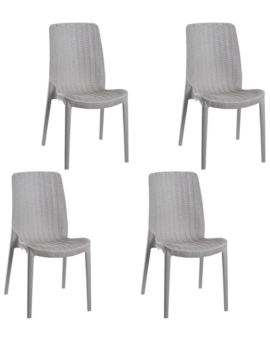Rue Set of 4 Stackable Dining Chairs - Grey, Rattan