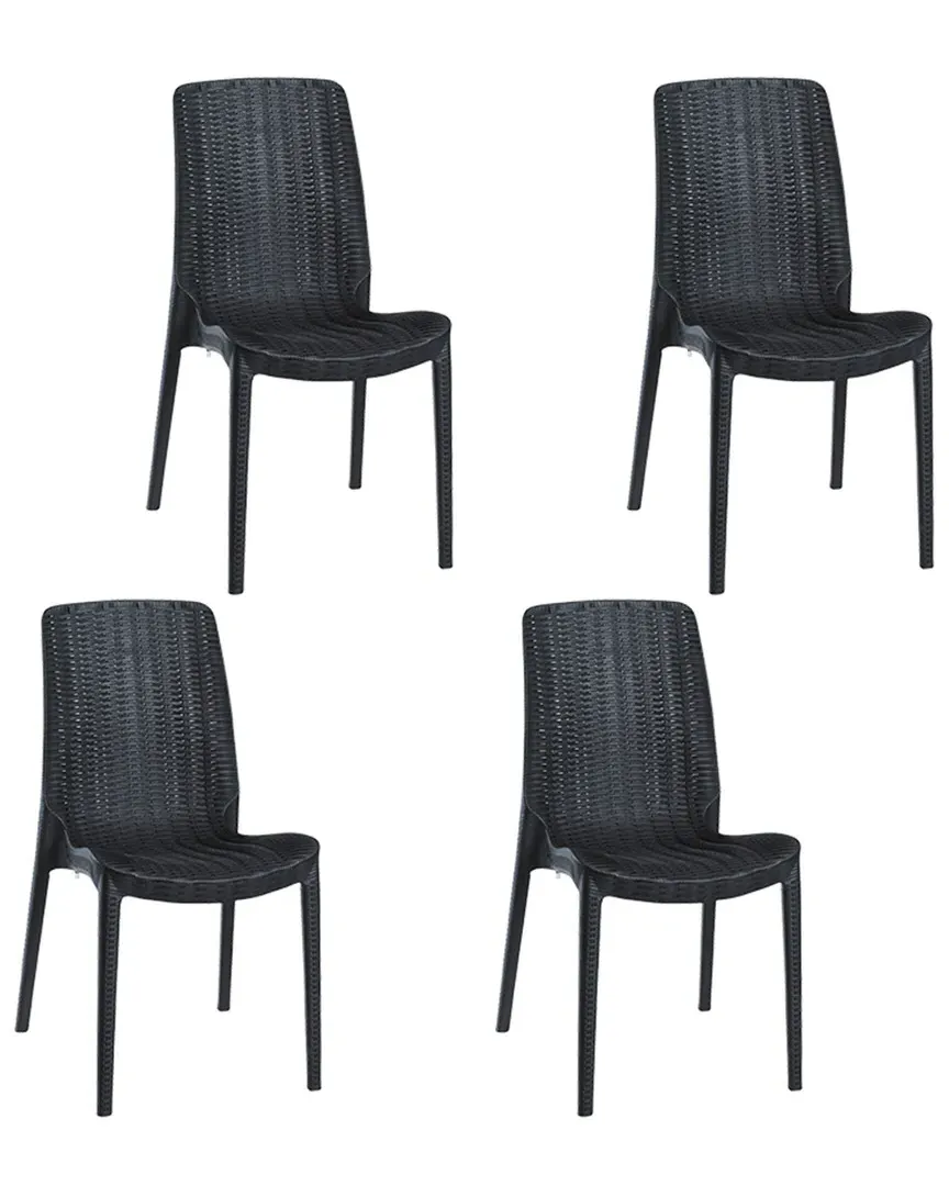 Set of 4 Stackable Dining Chairs - Black, Rattan image