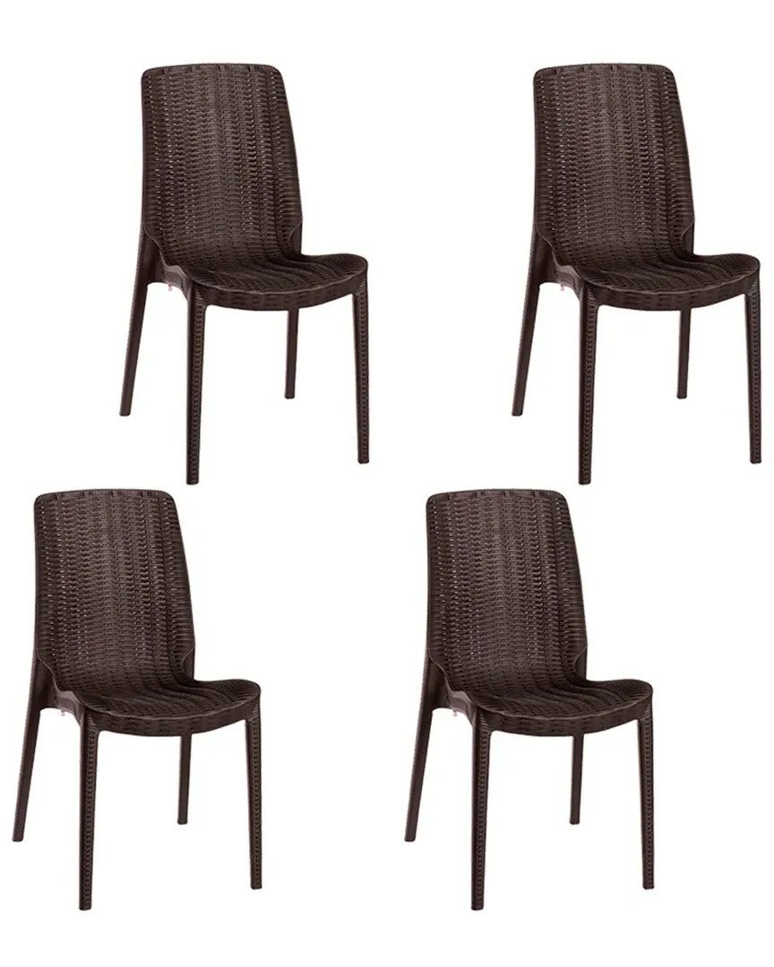 Set of 4 Stackable Dining Chairs - Brown, Rattan