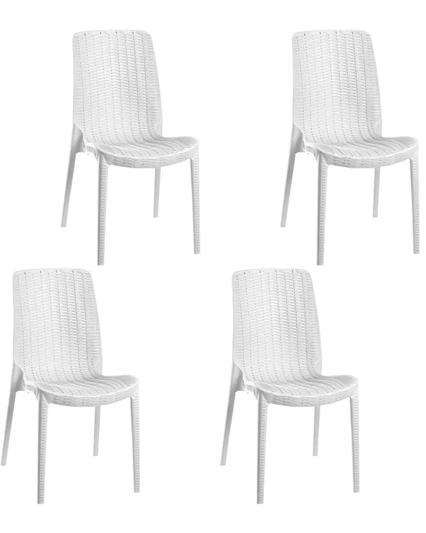 Set of 4 Stackable Dining Chairs - White, Rattan