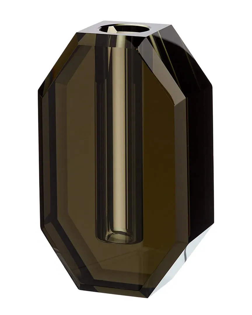 6in Octagon Crystal Vase - Smoke image