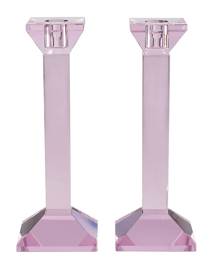 Pair of 9in Crystal Candlesticks - Pink