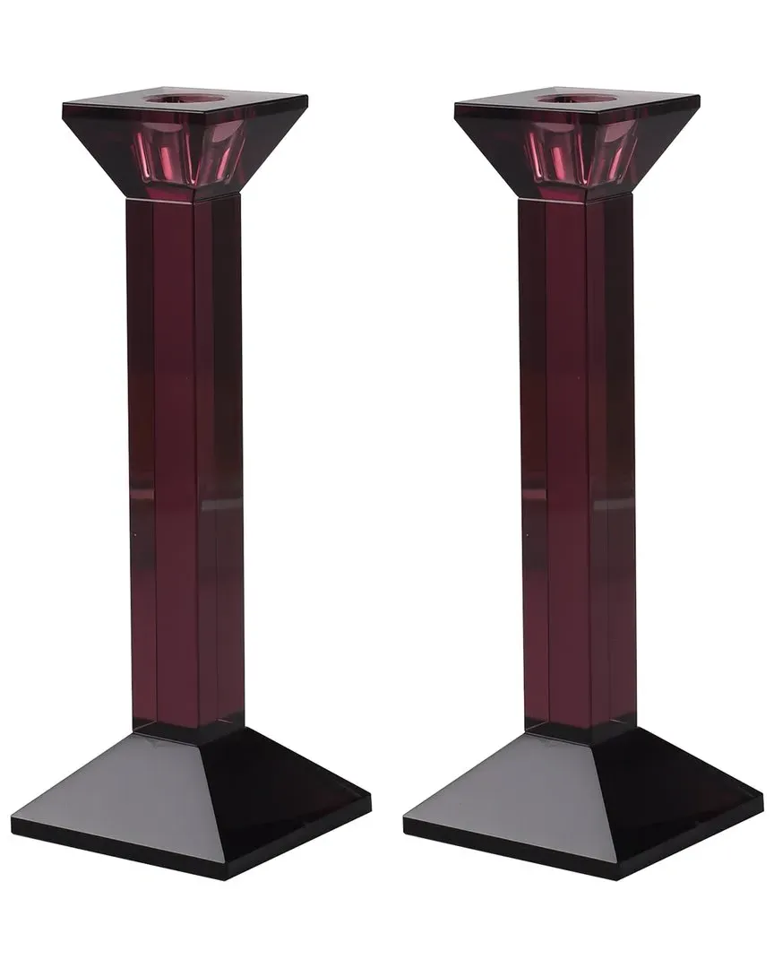 Pair of 9in Crystal Candlesticks - Plum