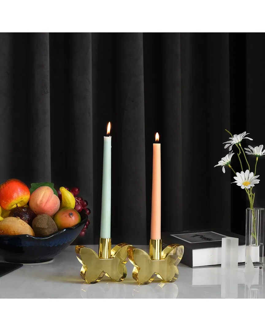 Pair of Butterfly Candleholders - Smoke, Crystal Glass image