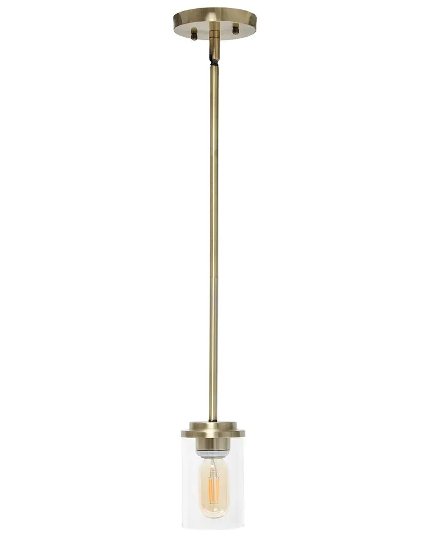 1-Light Cylinder Glass Pendant Light - Antique Brass, Iron