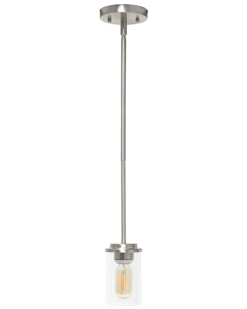 1-Light Cylinder Glass Pendant Light - Brushed Nickel, Iron image