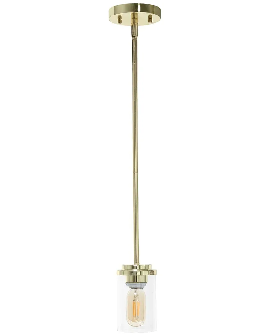 1-Light Cylinder Glass Pendant Light - Gold, Iron