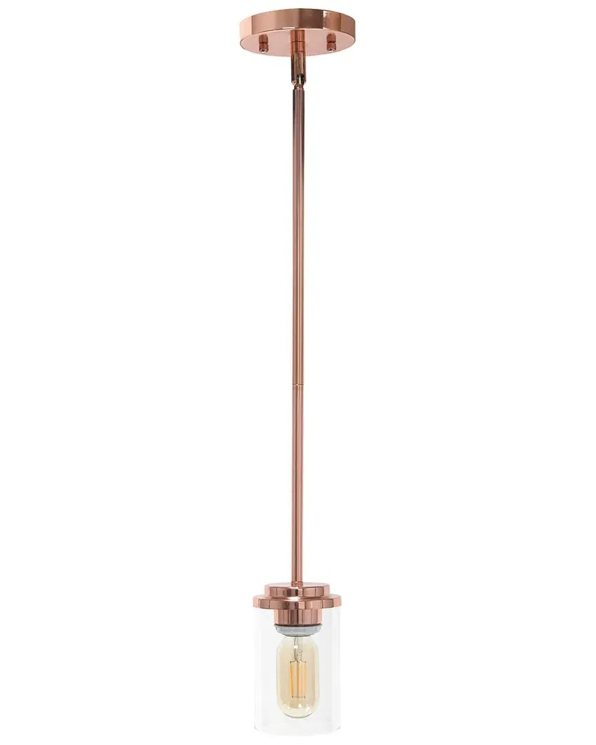 1-Light Cylinder Glass Pendant Light - Rose Gold, Iron