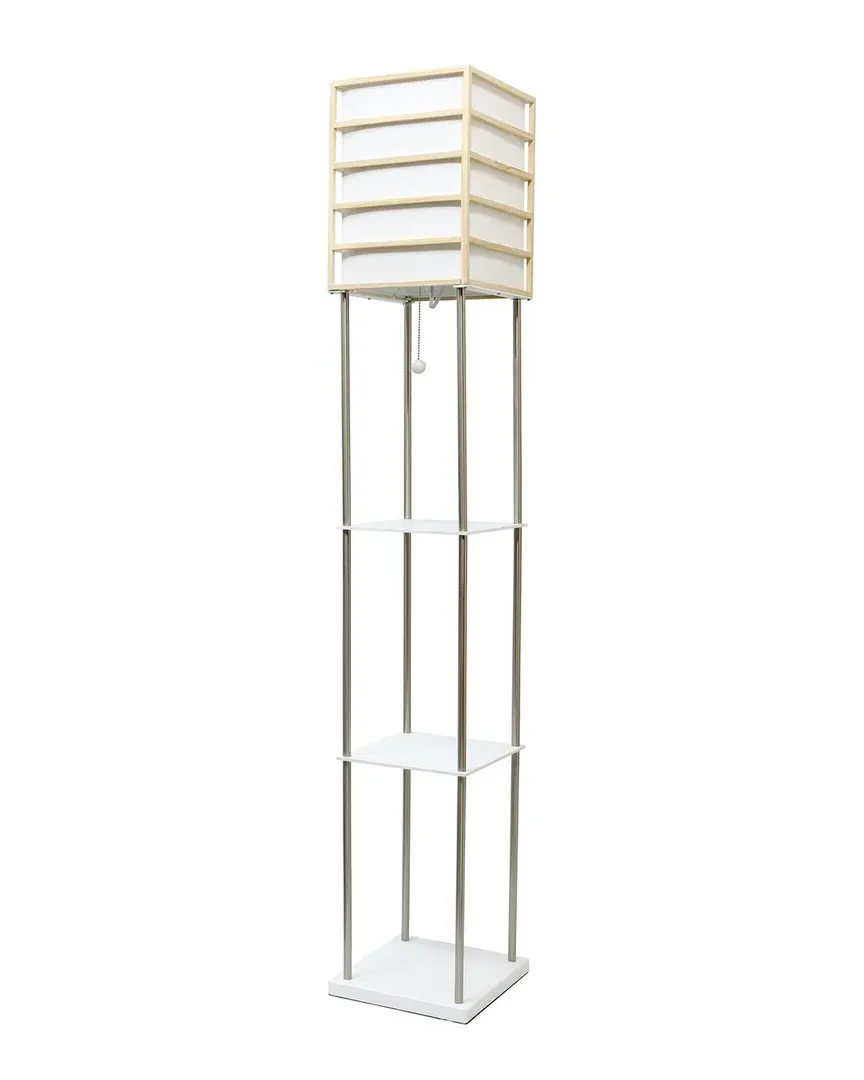 1-Light Metal Etagere Floor Lamp with Storage - Brushed Nickel