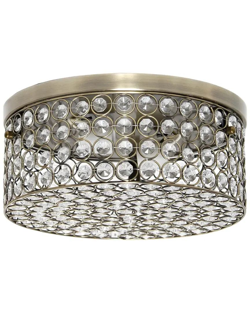 12in Round Flush Mount Ceiling Light - Antique Brass, Crystal image