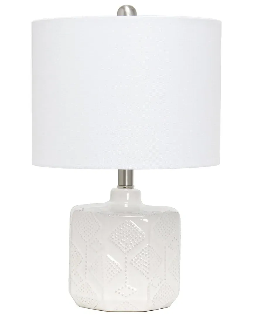 19in Ceramic Eyelet Pattern Bedside Table Lamp - White image