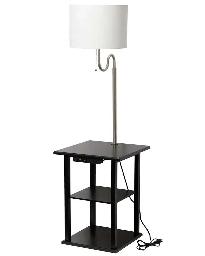 2-Tier End Table Floor Lamp with USB Charging - Black, MDF image