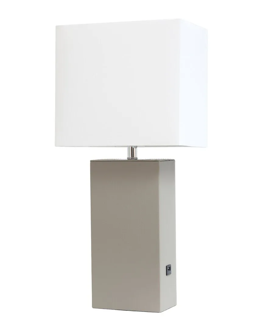 21in Leather Wrapped Table Lamp with USB Port - Gray
