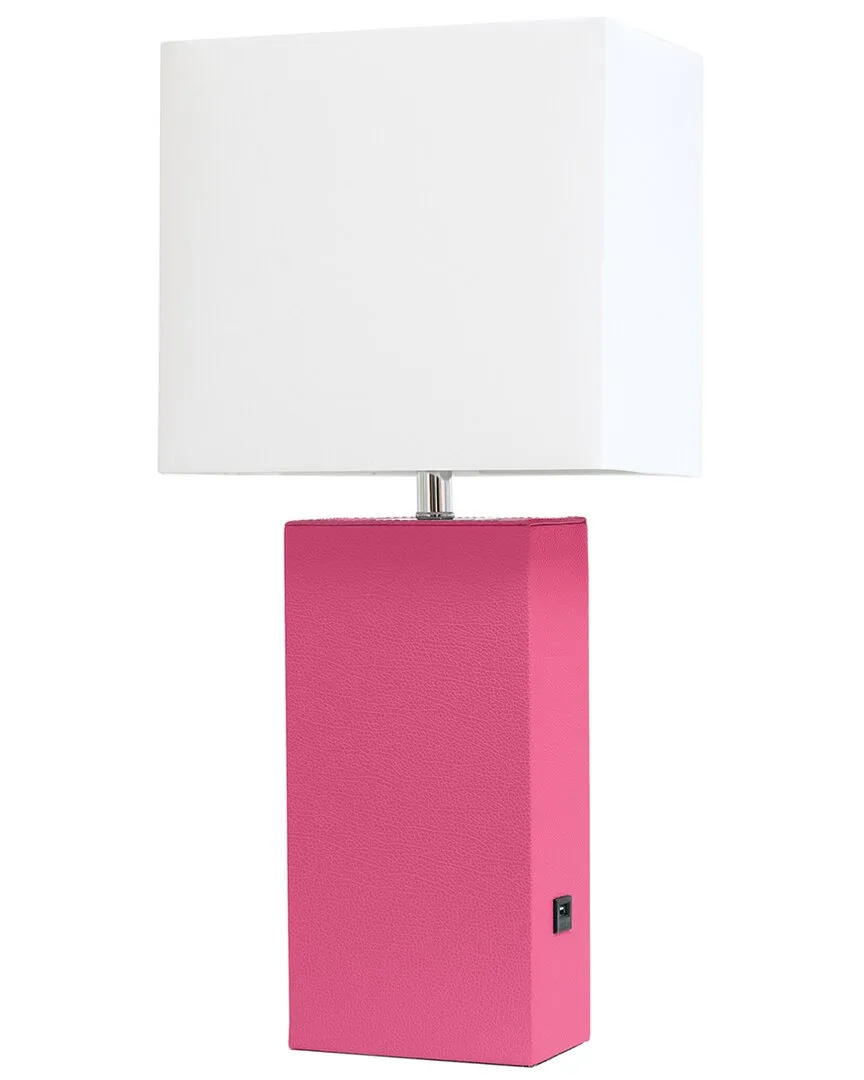 21in Leather Wrapped Table Lamp with USB Port - Hot Pink
