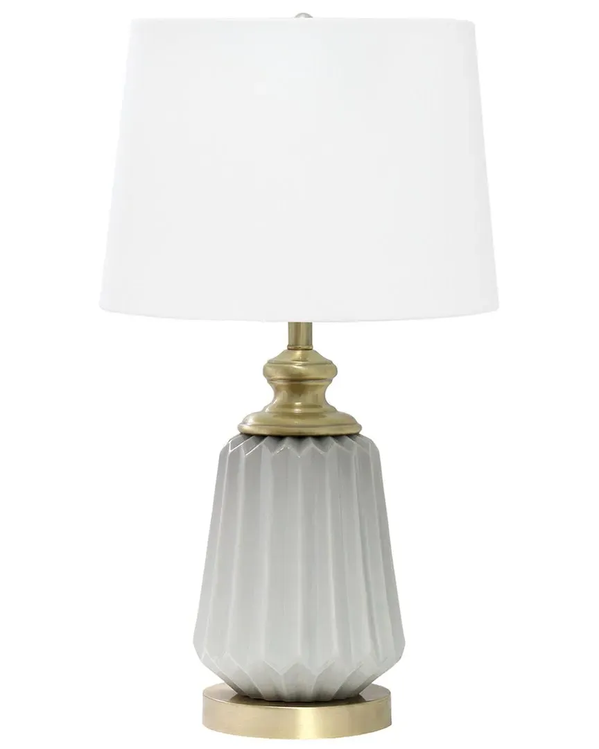 25in Fluted Ceramic Table Lamp - Grey, Metal image