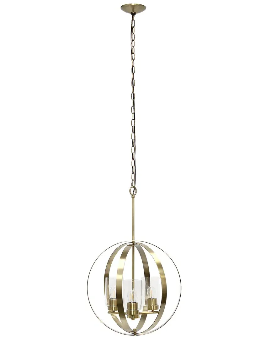 3-Light Globe Ceiling Pendant - Antique Brass, Metal