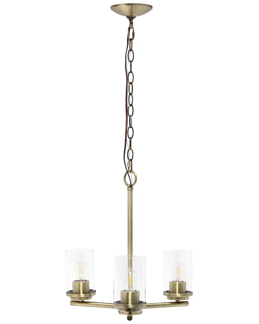 3-Light Pendant Chandelier - Antique Brass, Glass