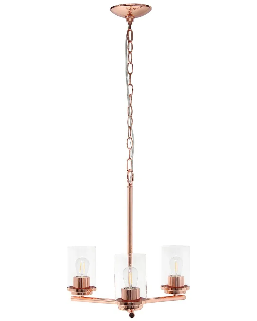 3-Light Pendant Chandelier - Rose Gold, Glass
