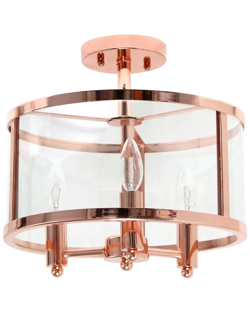 3-Light Semi-Flushmount Ceiling Light - Gold, Glass