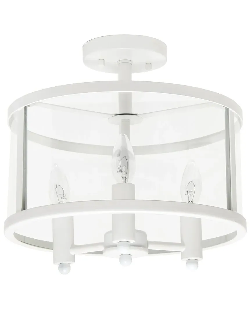 3-Light Semi-Flushmount Ceiling Light - White, Glass image