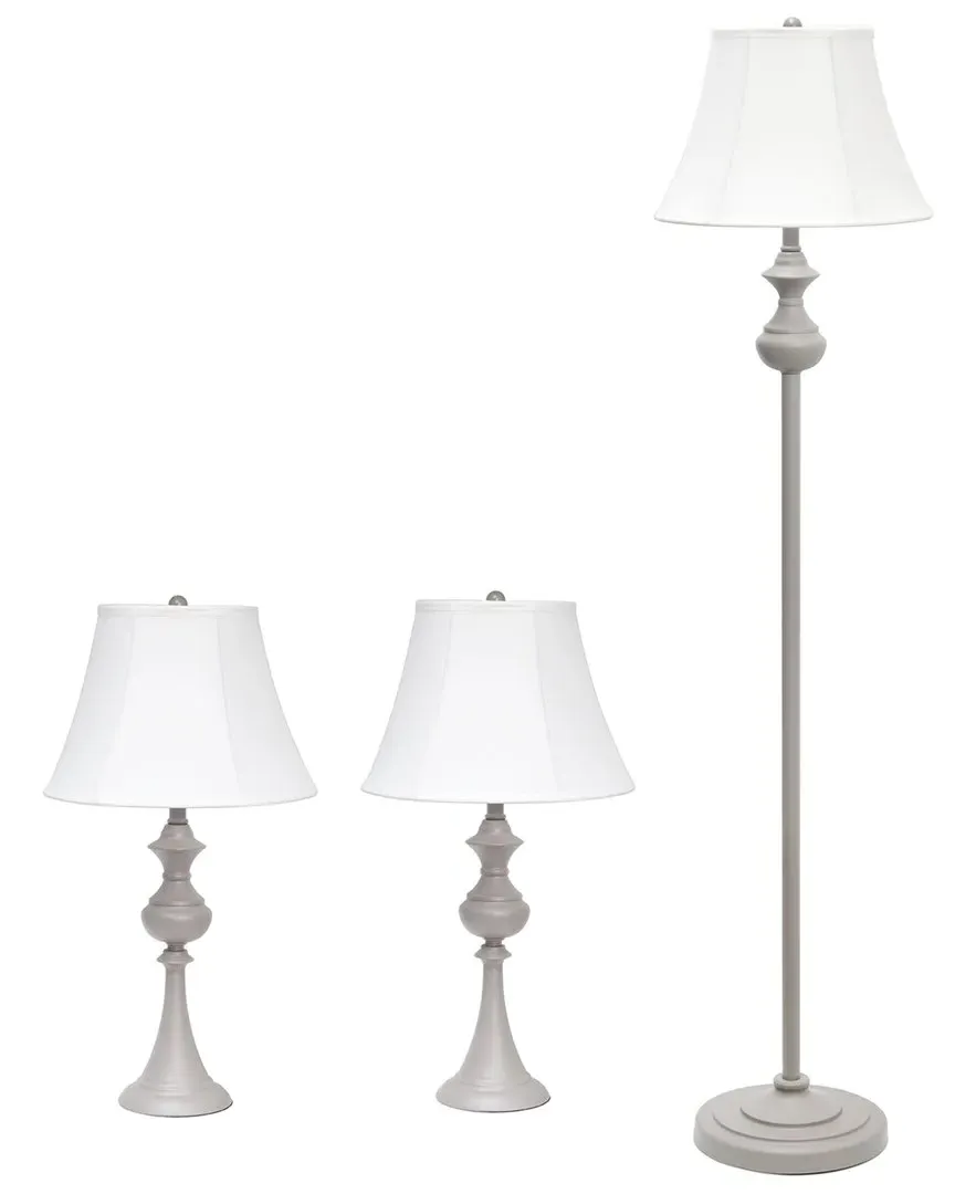 3 Pack Lamp Set with Bell Shades - Gray, Metal