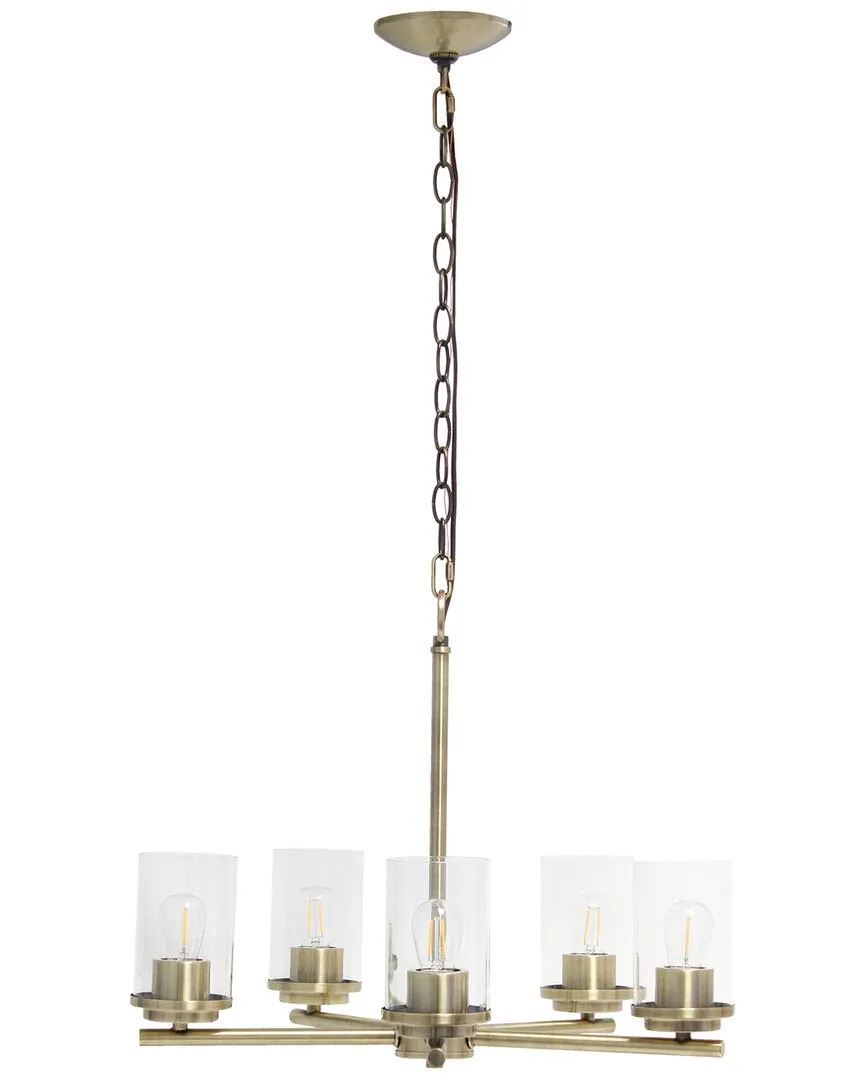 5-Light Pendant Chandelier - Antique Brass, Clear Glass
