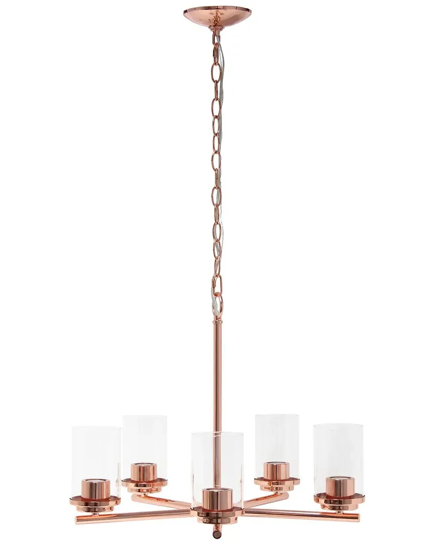 5-Light Pendant Chandelier - Rose Gold, Clear Glass
