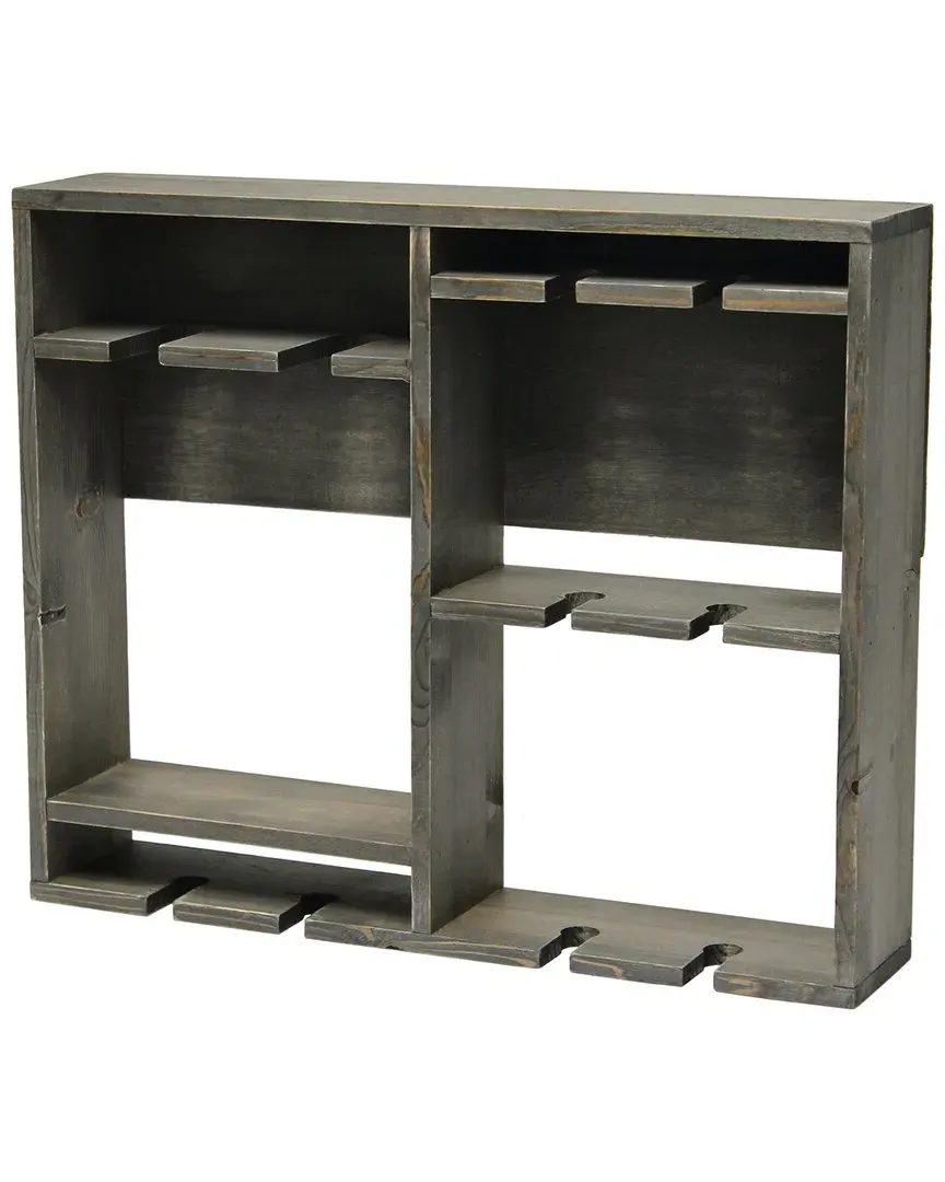 Bartow Wall Mounted Wine Rack with Glass Holder - Gray, Wood